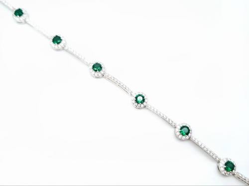 Silver Green & White CZ Circle & Bar Bracelet