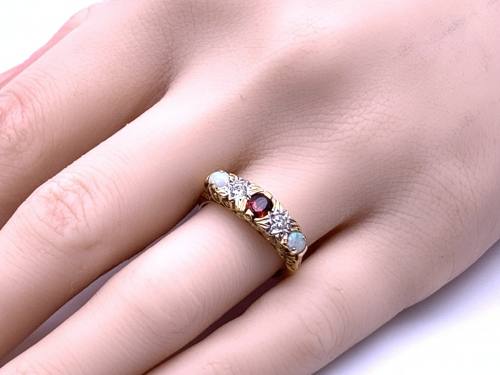 18ct Opal, Garnet & Diamond Ring