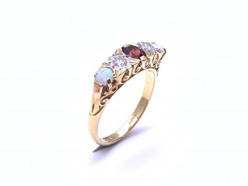 18ct Opal, Garnet & Diamond Ring