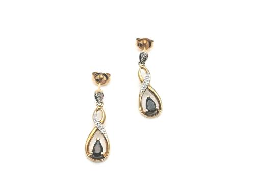 9ct Sapphire & Diamond Drop Earrings