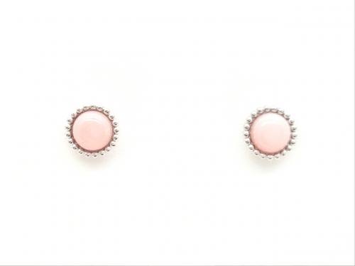 Silver Pink Mother Of Pearl Stud Earrings