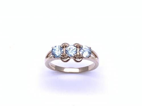 9ct Yellow Gold Blue Topaz 3 Stone Ring