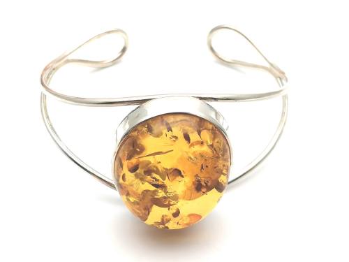 Silver Amber Open Bangle