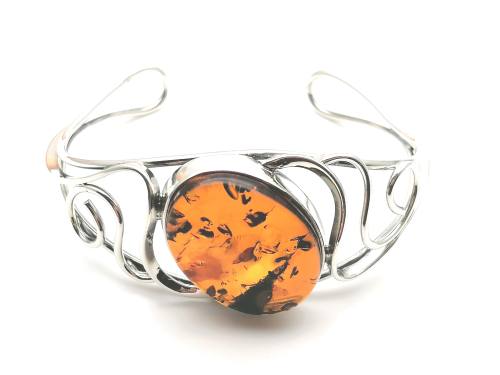 Silver Amber Open Bangle