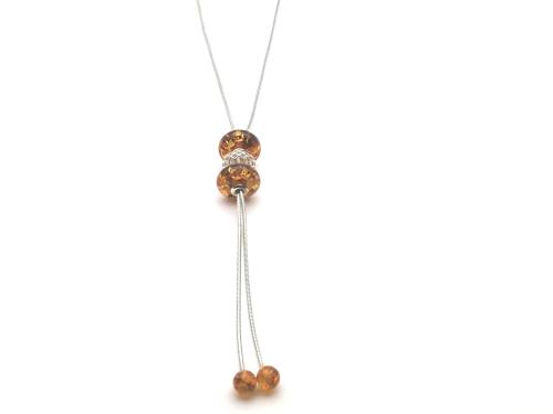 Silver Amber & Charm Slider Necklace