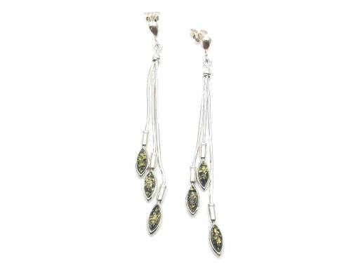 Silver Amber Chain Drop Earrings