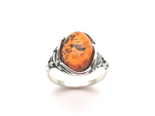 Silver Oval Amber Fancy Ring