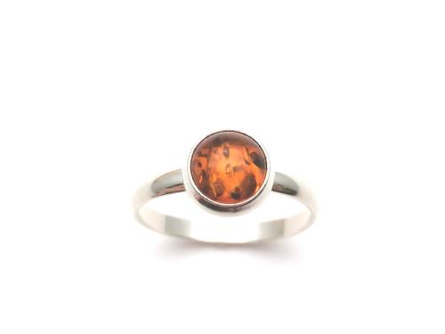 Silver Round Amber Ring