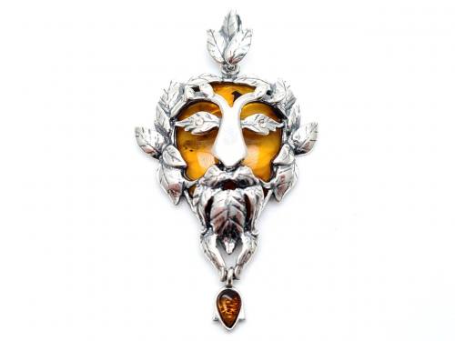 Amber Green Man Pendant