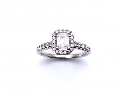 Platinum Emerald Cut Diamond Halo Ring