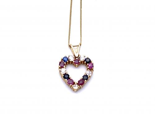 9ct Ruby, Sapphire & CZ Heart Necklet