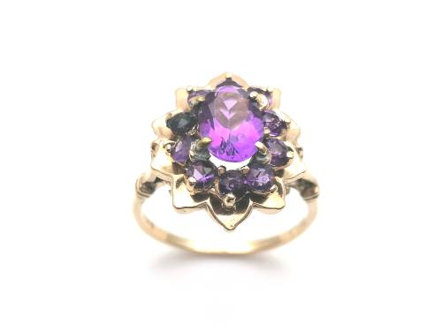 9ct Yellow Gold Amethyst Cluster Ring