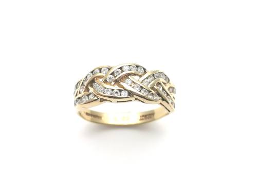 Secondhnd 9ct Yellow Gold CZ Plaited Ring