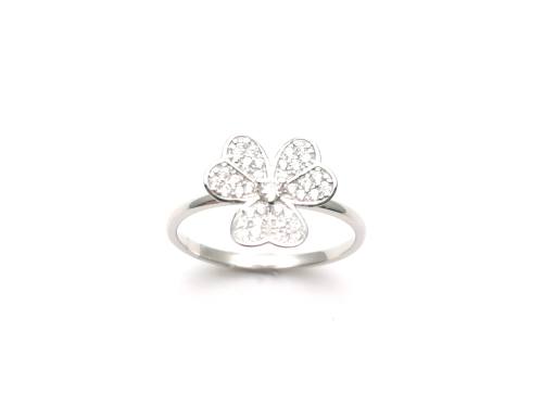 Silver CZ Shamrock Ring