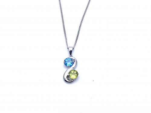 Silver Blue Topaz and Peridot Necklace & Chain