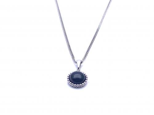 Silver Cabochon Black Agate Pendant & Chain