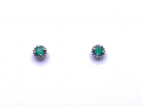 Silver Emerald and CZ Cluster Stud Earrings 5mm
