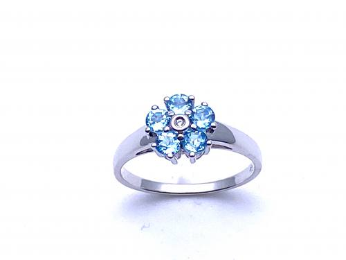 Silver Blue Topaz and CZ Cluster Ring