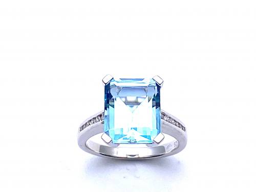 Silver Sky Blue Topaz and CZ Ring