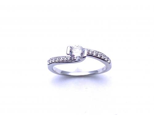 Silver CZ Solitaire Ring with Stone Set Shoulders