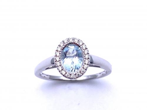 Silver Aquamarine and CZ Cluster Ring
