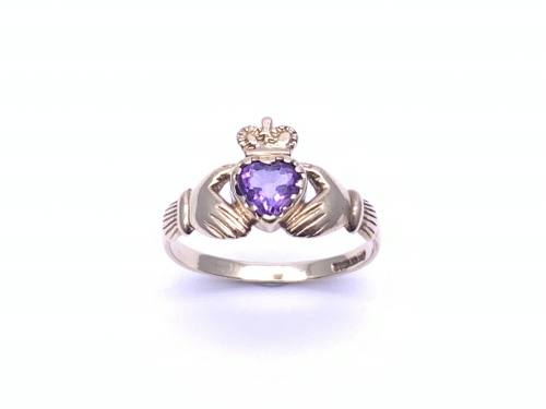 9ct Amethyst Solitaire Claddagh Ring