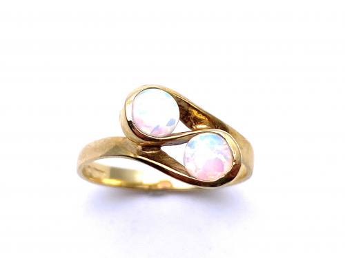 14ct Created Opal 2 Stone Ring