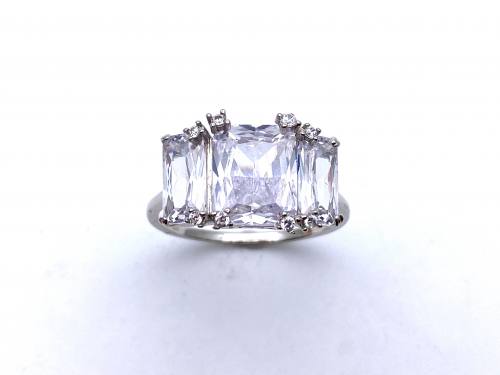 Silver Clear CZ 3 Stone Ring
