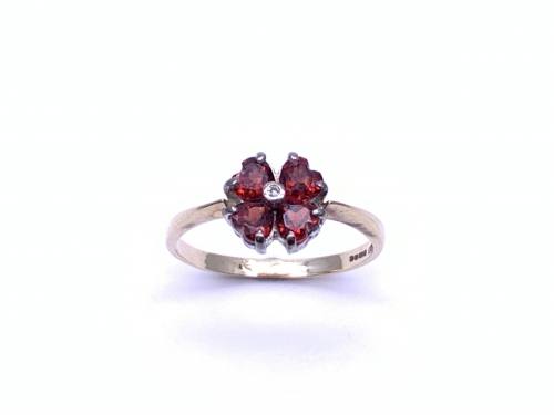 9ct Garnet & Diamond Flower Ring