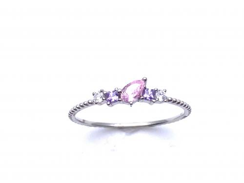 Silver Pink Lilac & Clear CZ Fancy Ring