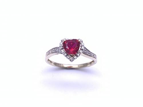 9ct CZ Red Heart & Diamond Ring