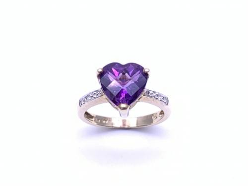 9ct Amethyst Heart & Diamond Ring