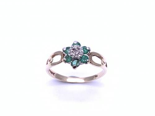 9ct Emerald & Diamond Flower Ring