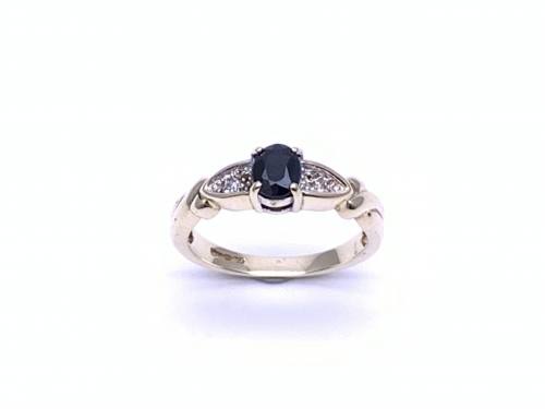 9ct Sapphire Solitaire & Diamond Ring