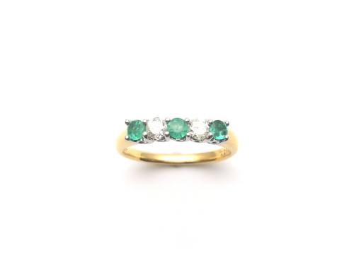 18ct Yellow Gold Emerald & Diamond 5 Stone Ring