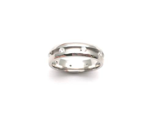 Silver CZ Satin Wedding Band 5mm