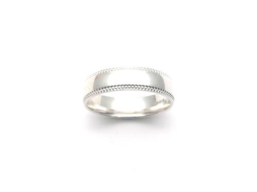 Silver Milgrain Edge Court Wedding Ring 6mm