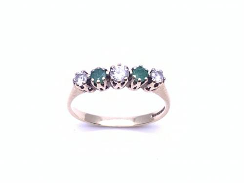 9ct Emerald & CZ 5 Stone Ring