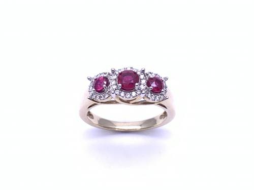 9ct Ruby & Diamond 3 Stone Ring