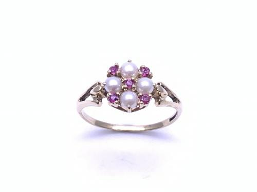9ct Pearl & Ruby Cluster Ring