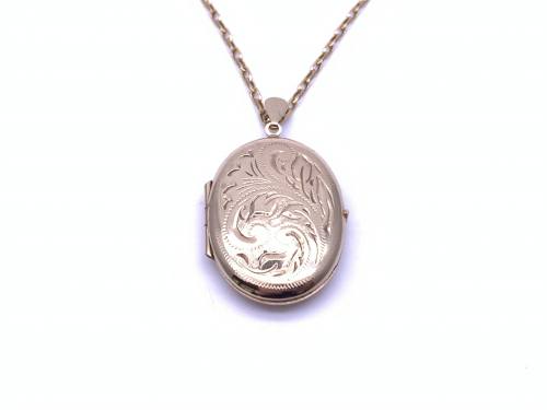 9ct Yellow Gold Oval Locket & Chain