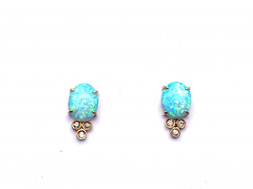 14ct Opal Doublet & Diamond Earrings