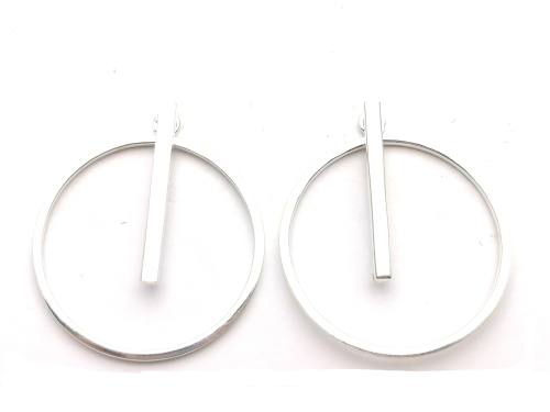 Silver Bar & Circle Stud Earrings
