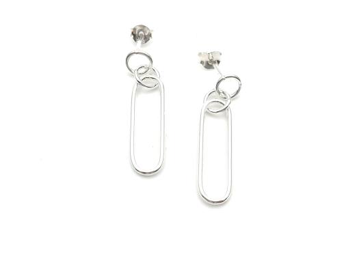 Silver Paperclip Drop Stud Earrings