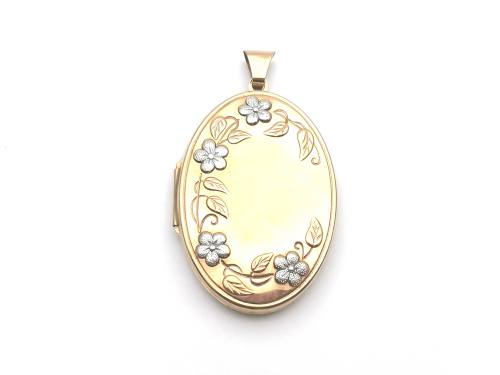 9ct 2 Colour Oval Patterned Locket