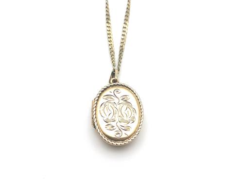 9ct Yellow Gold Engraved Locket & Chain