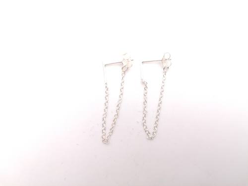 Silver Bar & Chain Stud Earrings