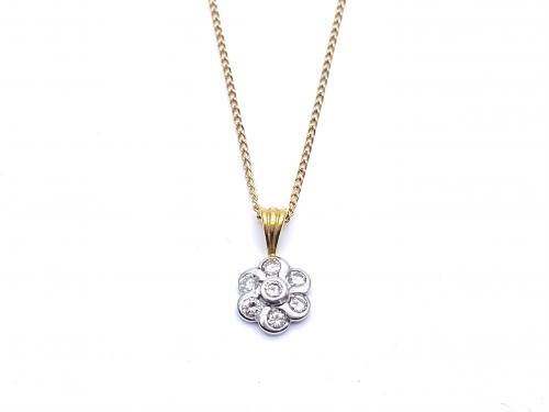 18ct Diamond Cluster Pendant & Chain