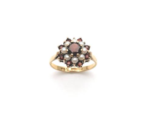 9ct Yellow Gold Garnet And Pearl Ring