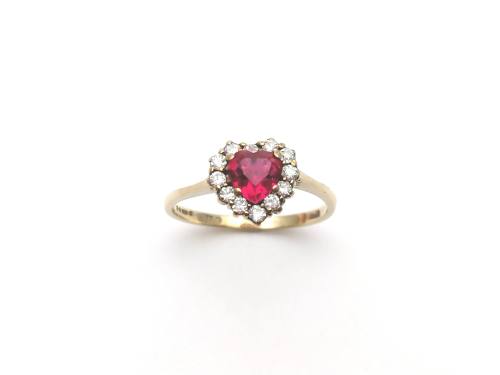 9ct Red And White CZ Heart Ring